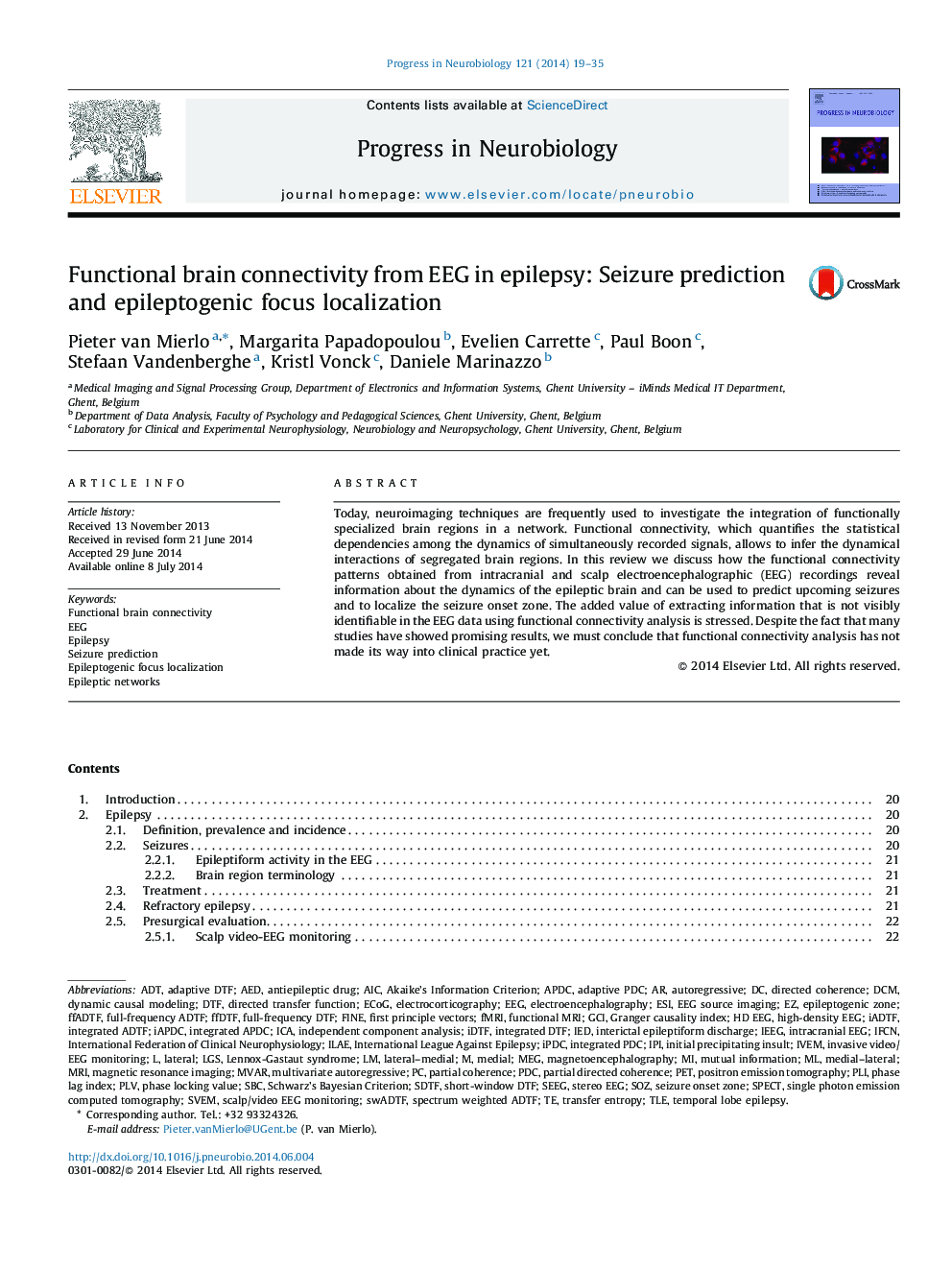 Functional brain connectivity from EEG in epilepsy: Seizure prediction and epileptogenic focus localization