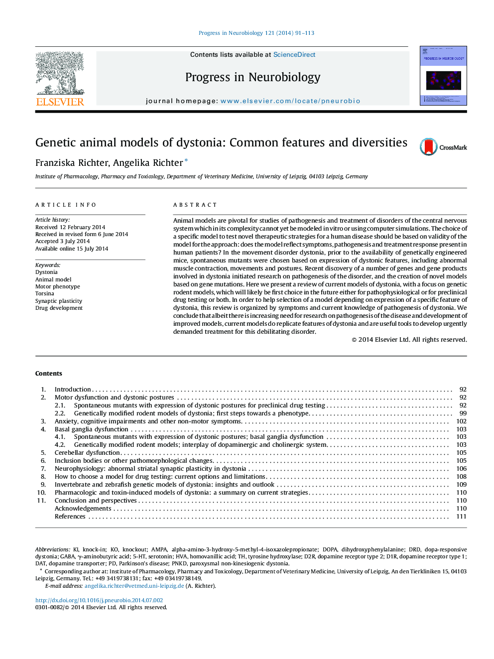 Genetic animal models of dystonia: Common features and diversities