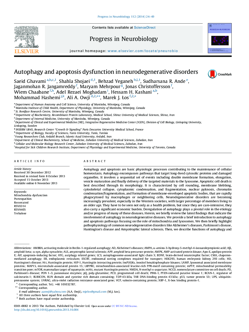 Autophagy and apoptosis dysfunction in neurodegenerative disorders