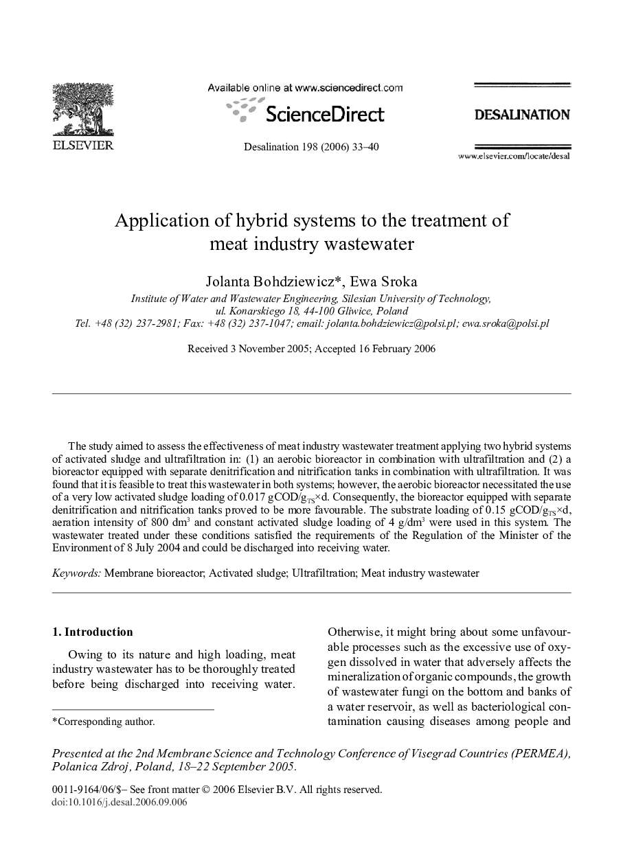 Application of hybrid systems to the treatment of meat industry wastewater