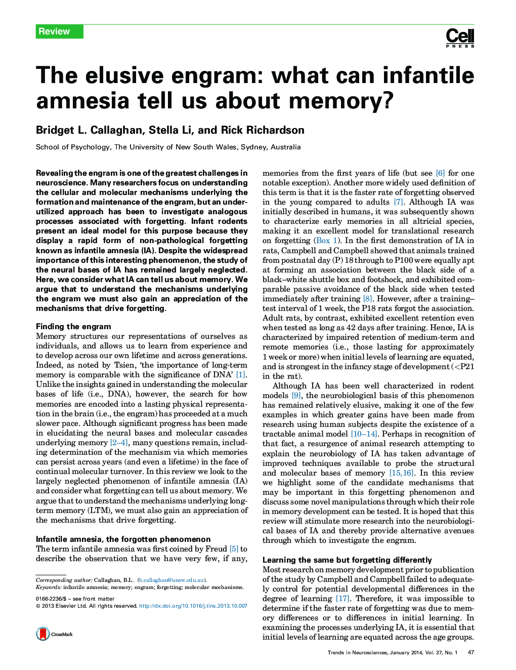 The elusive engram: what can infantile amnesia tell us about memory?