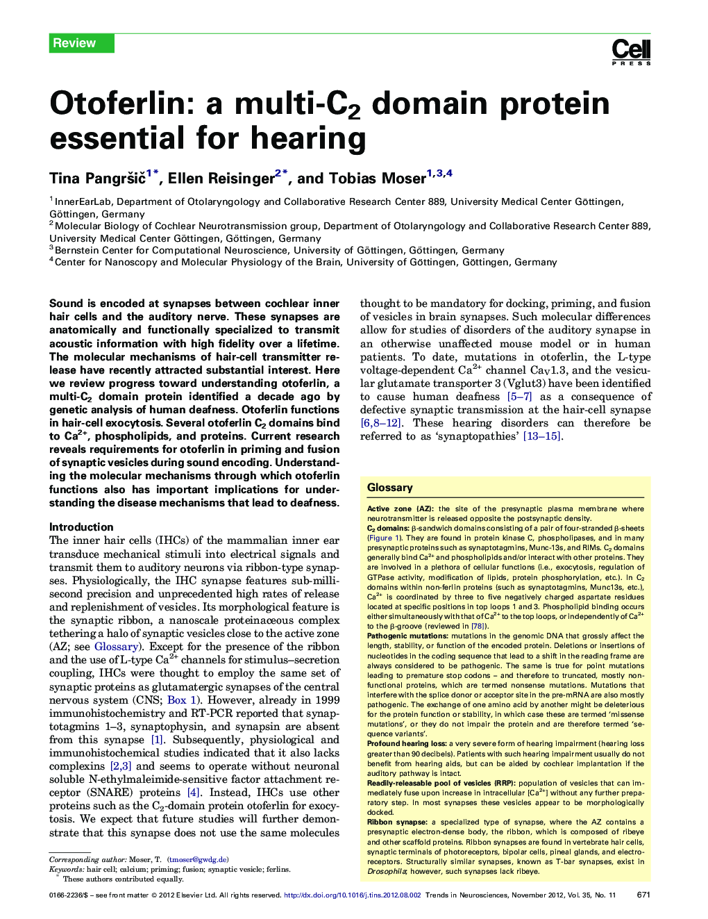 Otoferlin: a multi-C2 domain protein essential for hearing