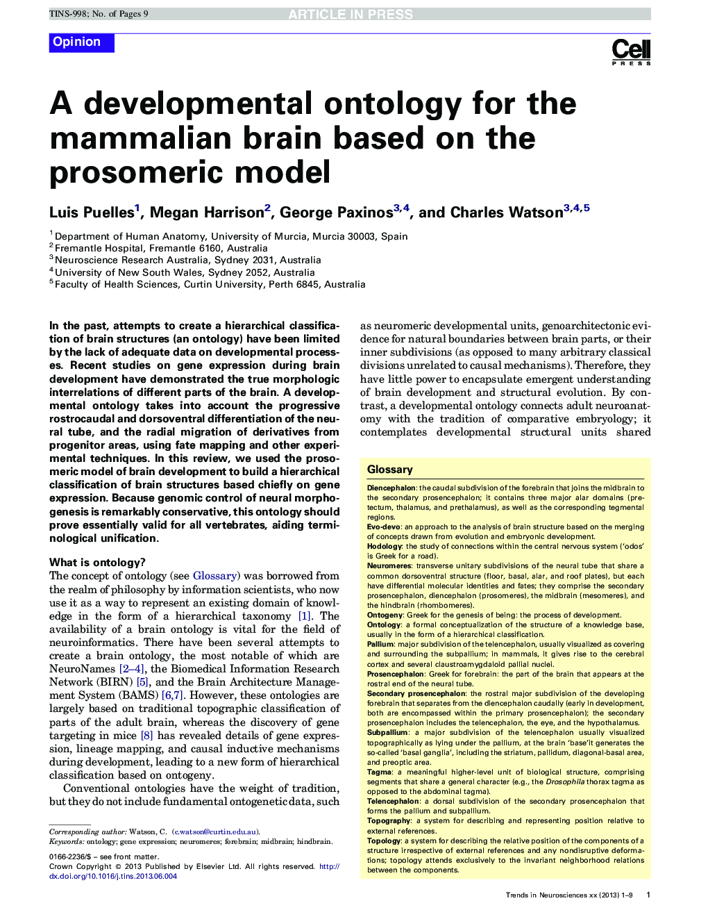 A developmental ontology for the mammalian brain based on the prosomeric model