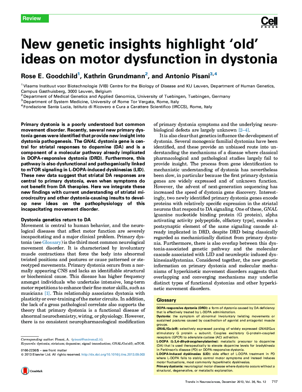 New genetic insights highlight 'old' ideas on motor dysfunction in dystonia