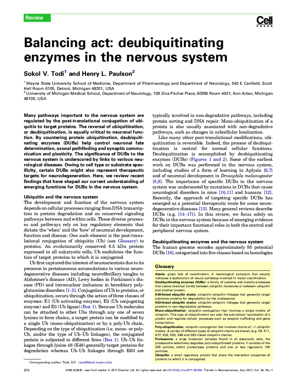 Balancing act: deubiquitinating enzymes in the nervous system