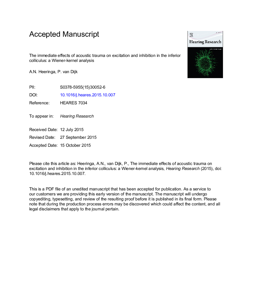 The immediate effects of acoustic trauma on excitation and inhibition in the inferior colliculus: A Wiener-kernel analysis