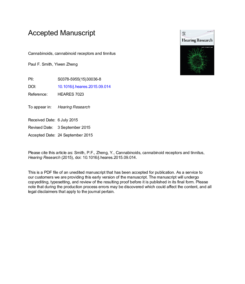 Cannabinoids, cannabinoid receptors and tinnitus