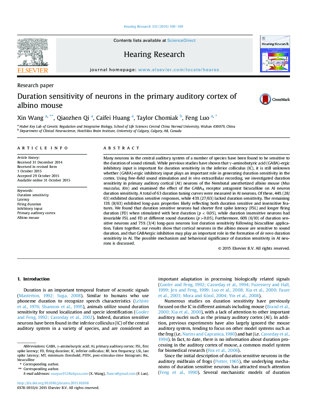 Duration sensitivity of neurons in the primary auditory cortex of albino mouse