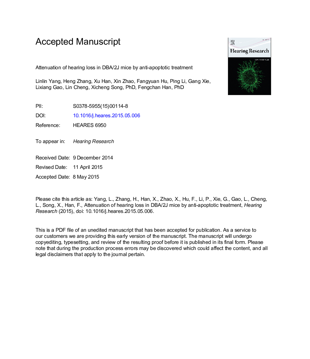 Attenuation of hearing loss in DBA/2J mice by anti-apoptotic treatment