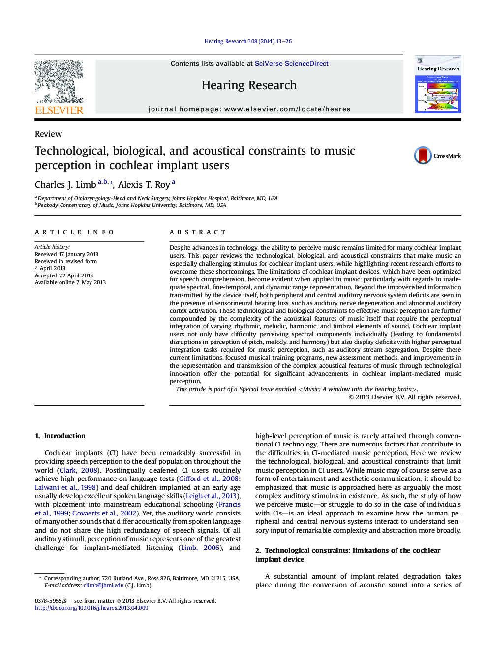 Technological, biological, and acoustical constraints to music perception in cochlear implant users
