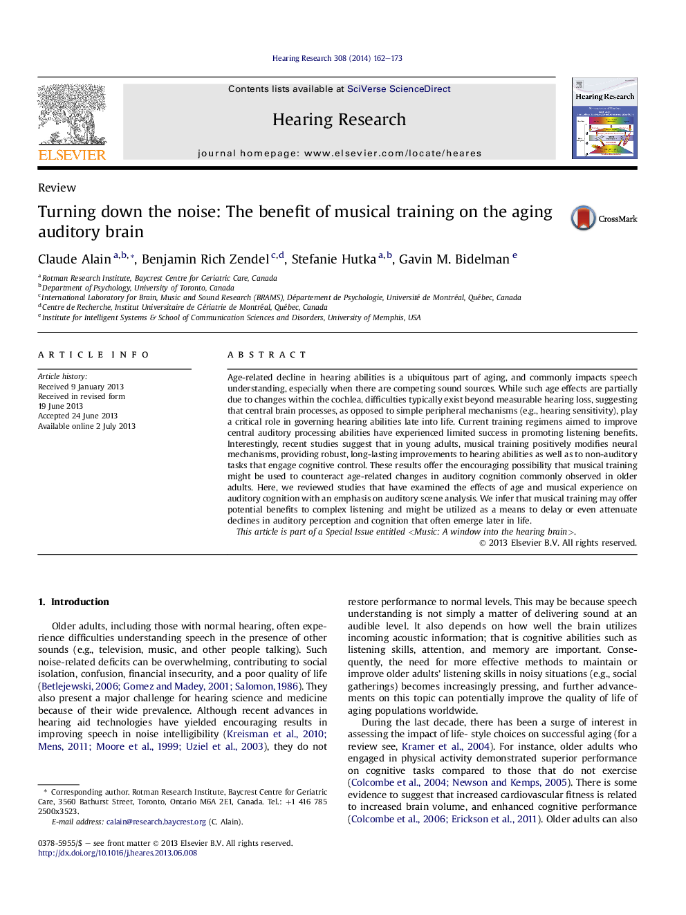 Turning down the noise: The benefit of musical training on the aging auditory brain