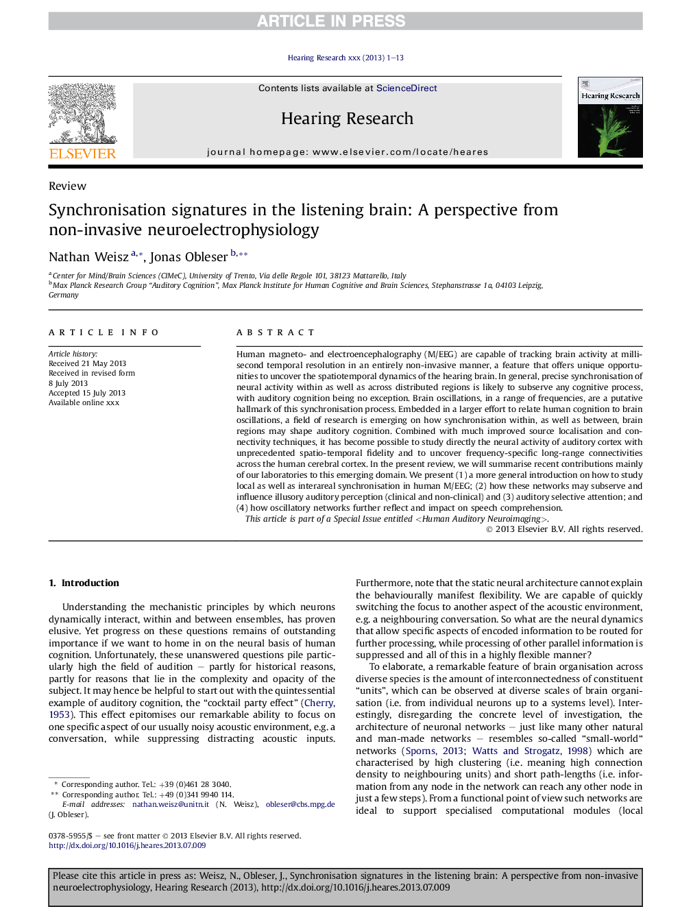 Synchronisation signatures in the listening brain: A perspective from non-invasive neuroelectrophysiology