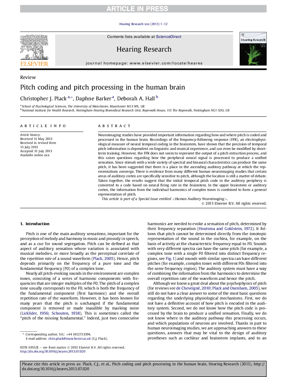 Pitch coding and pitch processing in the human brain