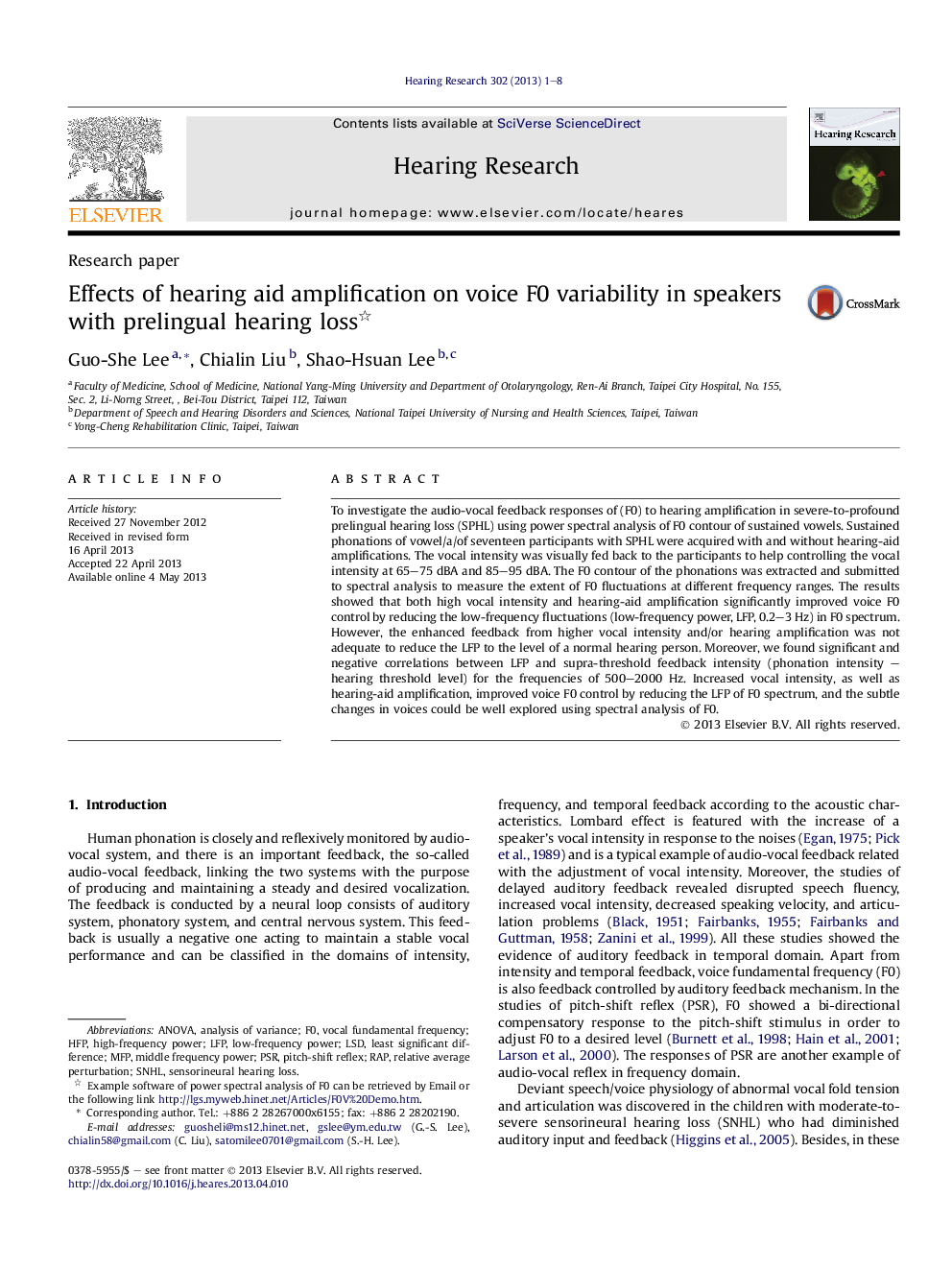 Effects of hearing aid amplification on voice F0 variability in speakers with prelingual hearing loss