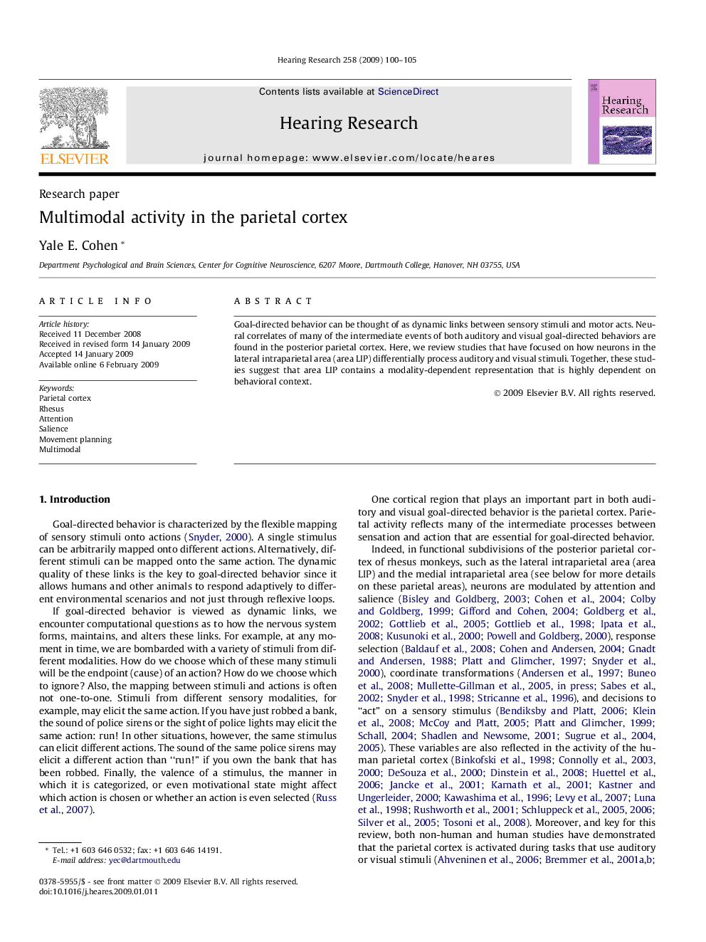 Research paperMultimodal activity in the parietal cortex