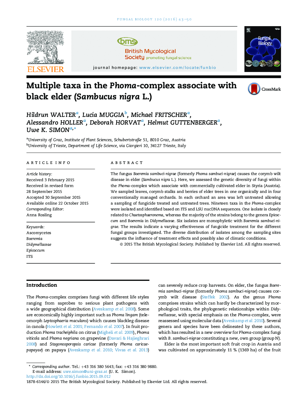 Multiple taxa in the Phoma-complex associate with black elder (Sambucus nigra L.)