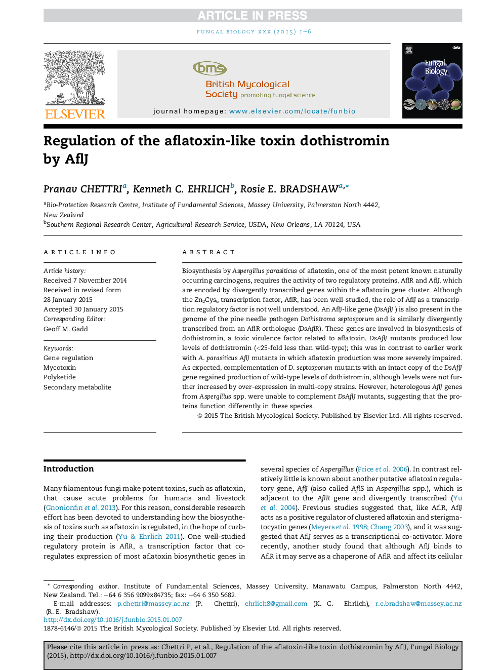 Regulation of the aflatoxin-like toxin dothistromin by AflJ