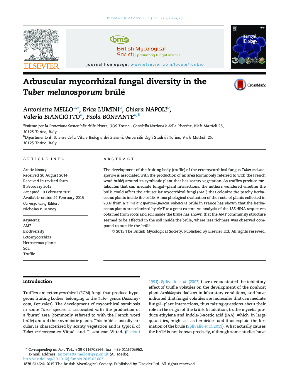 Arbuscular mycorrhizal fungal diversity in the Tuber melanosporum brÃ»lé