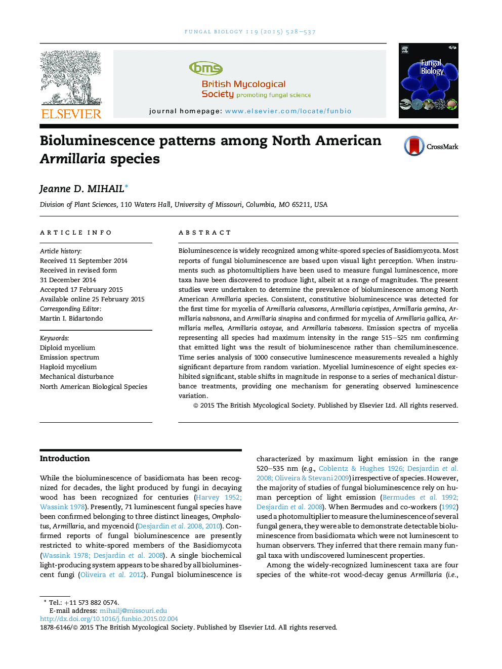 Bioluminescence patterns among North American Armillaria species