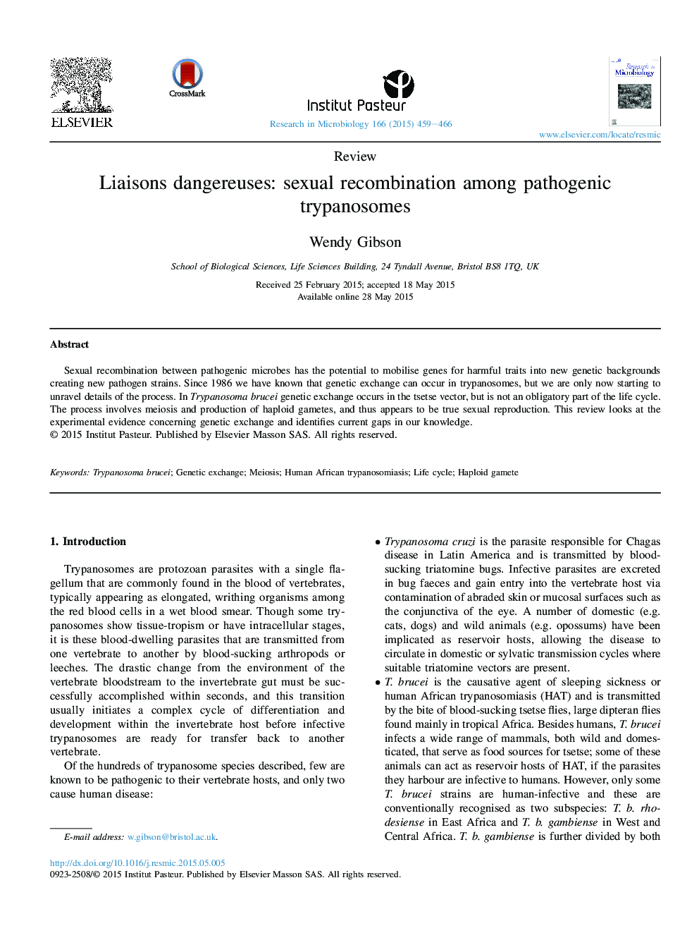 ReviewLiaisons dangereuses: sexual recombination among pathogenic trypanosomes