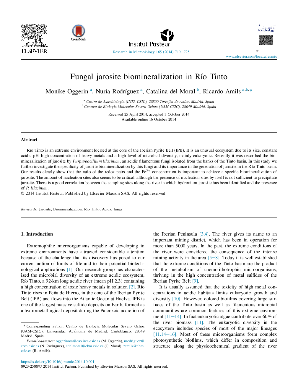 Fungal jarosite biomineralization in RÃ­o Tinto