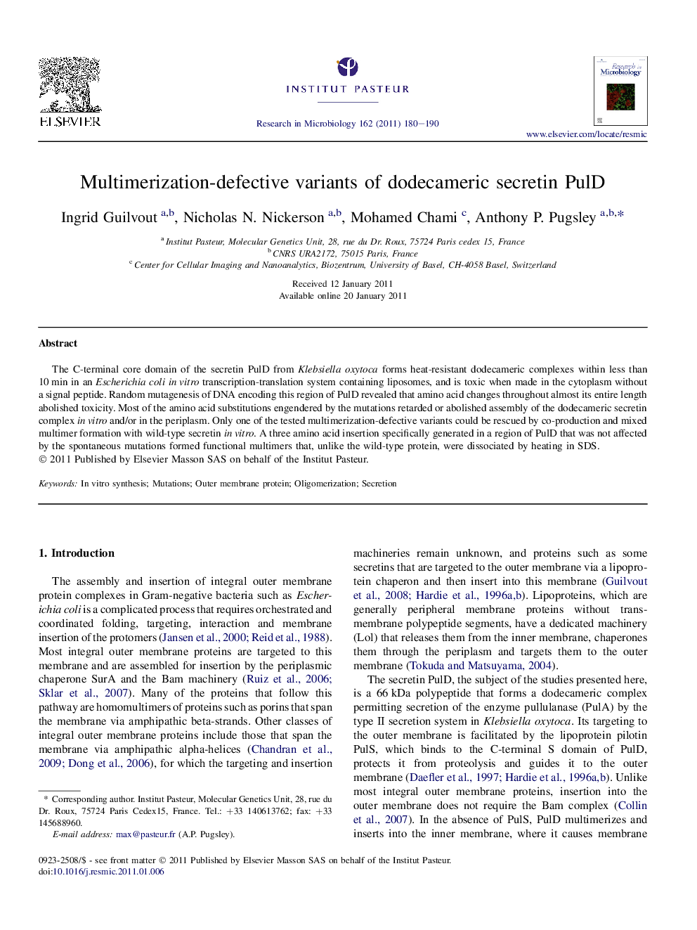 Multimerization-defective variants of dodecameric secretin PulD