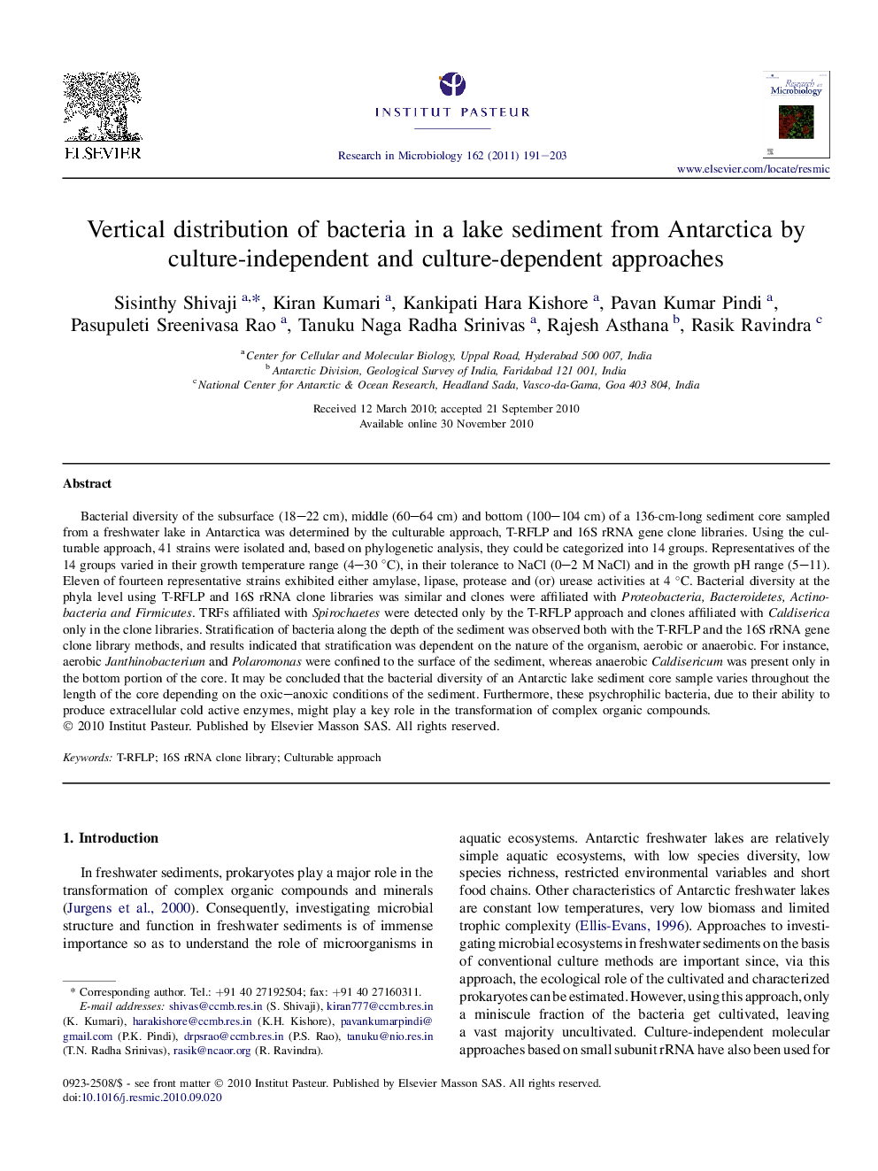 Vertical distribution of bacteria in a lake sediment from Antarctica by culture-independent and culture-dependent approaches