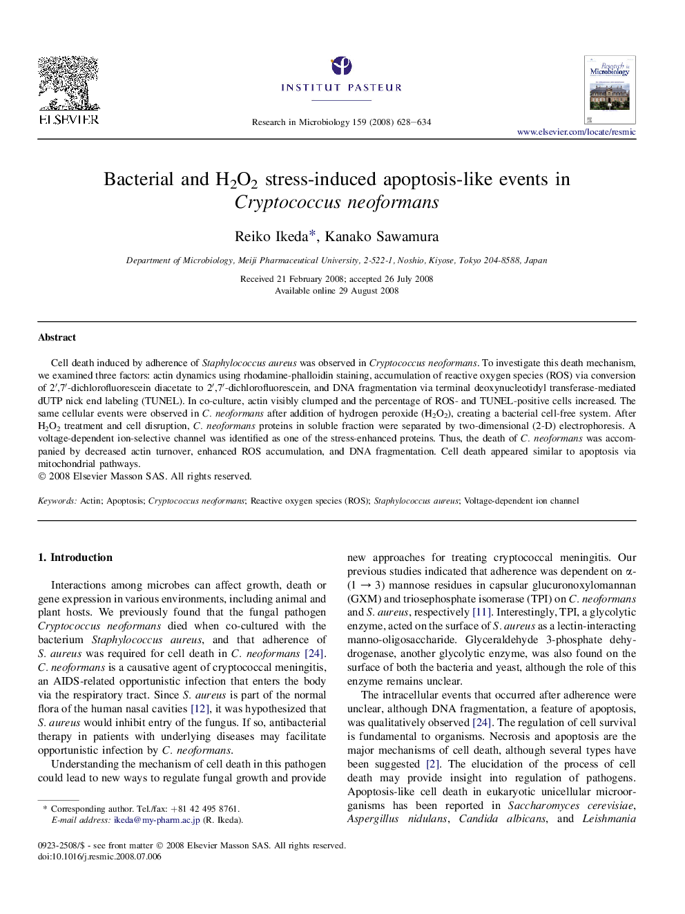 Bacterial and H2O2 stress-induced apoptosis-like events in Cryptococcus neoformans