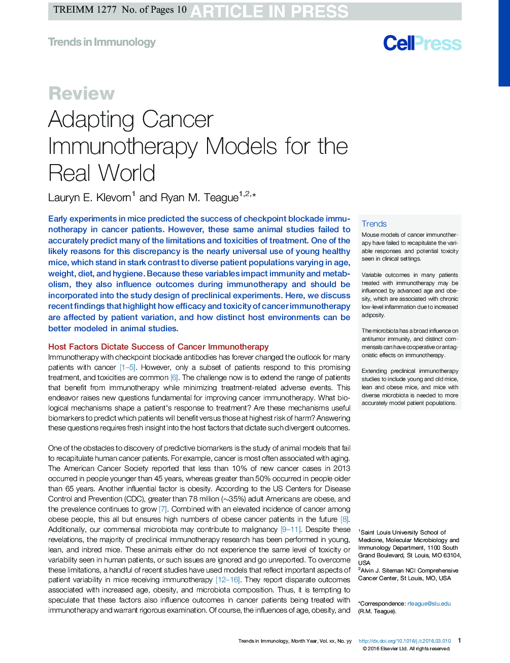 Adapting Cancer Immunotherapy Models for the Real World