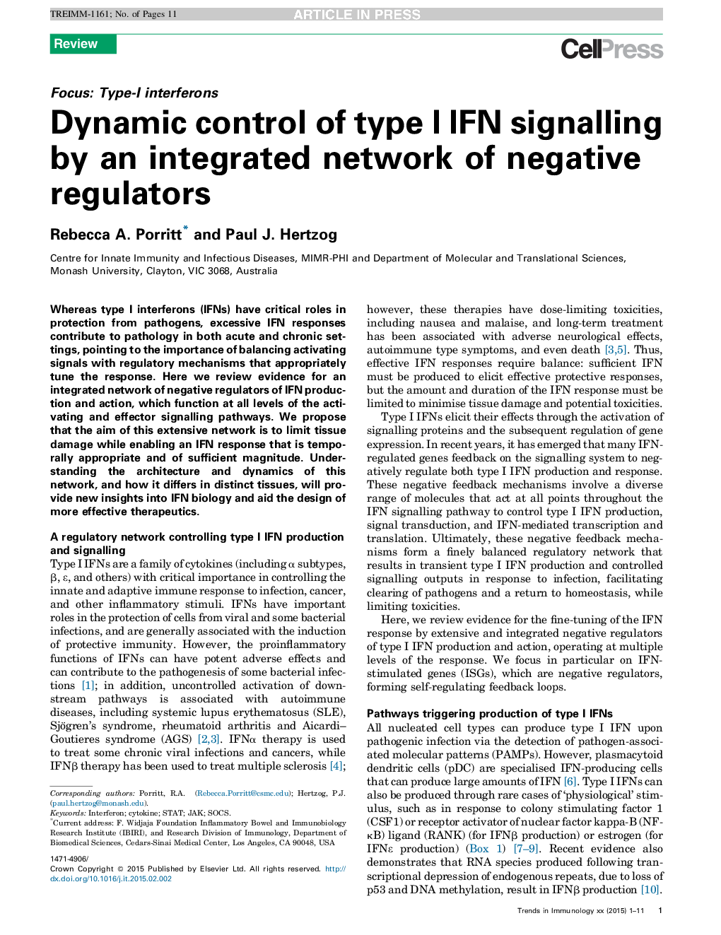 Dynamic control of type I IFN signalling by an integrated network of negative regulators