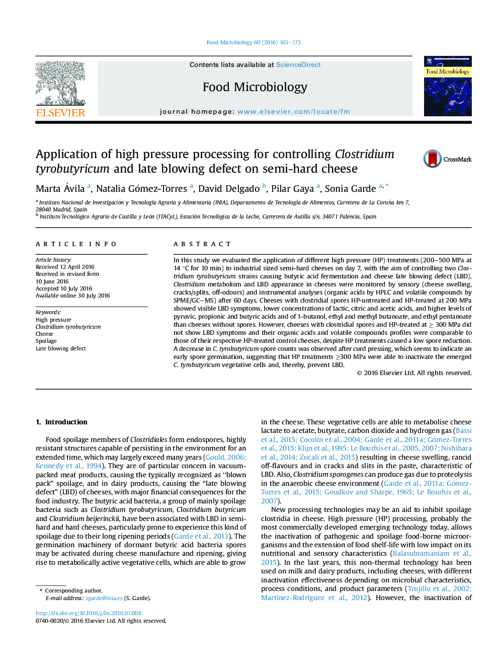 Application of high pressure processing for controlling Clostridium tyrobutyricum and late blowing defect on semi-hard cheese