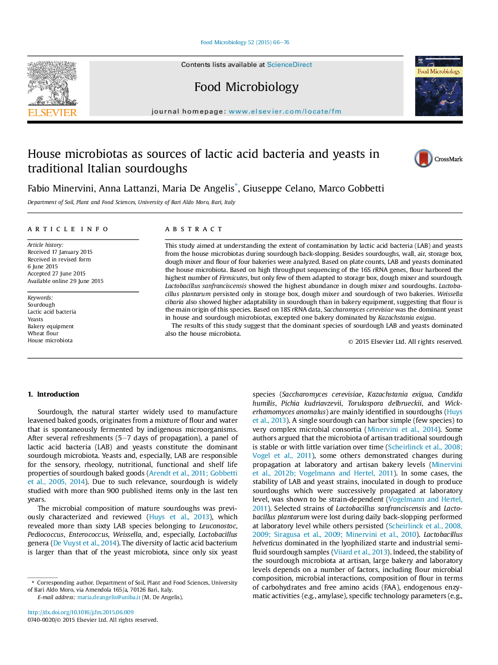 House microbiotas as sources of lactic acid bacteria and yeasts in traditional Italian sourdoughs