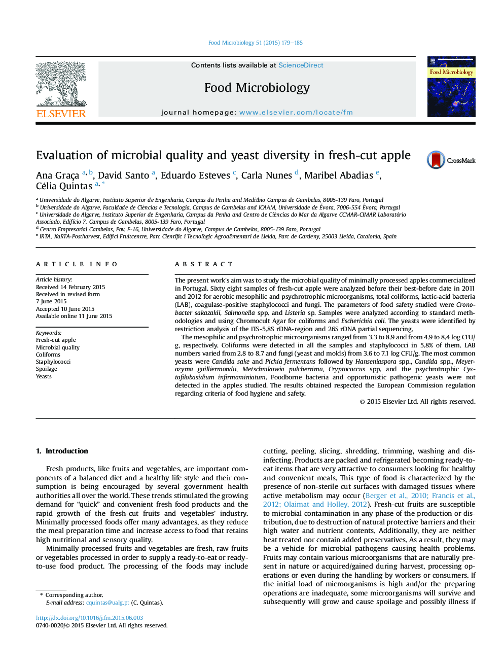 Evaluation of microbial quality and yeast diversity in fresh-cut apple