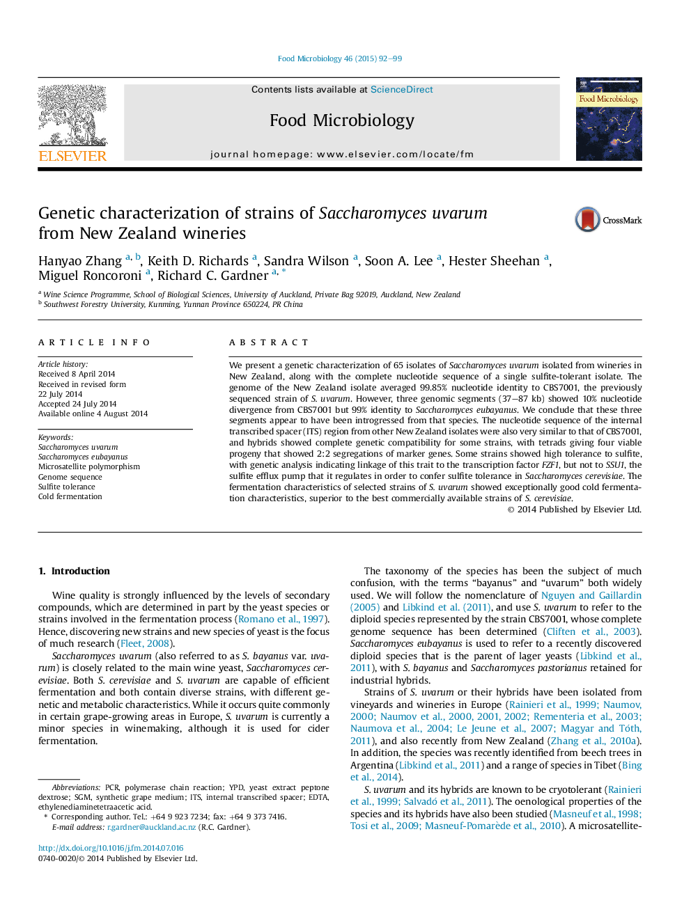 Genetic characterization of strains of Saccharomyces uvarum from New Zealand wineries