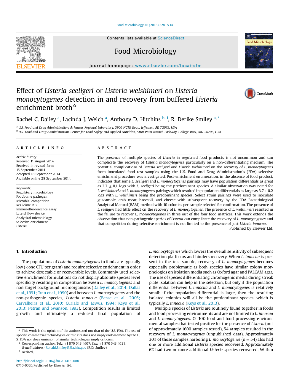 Effect of Listeria seeligeri or Listeria welshimeri on Listeria monocytogenes detection in and recovery from buffered Listeria enrichment broth