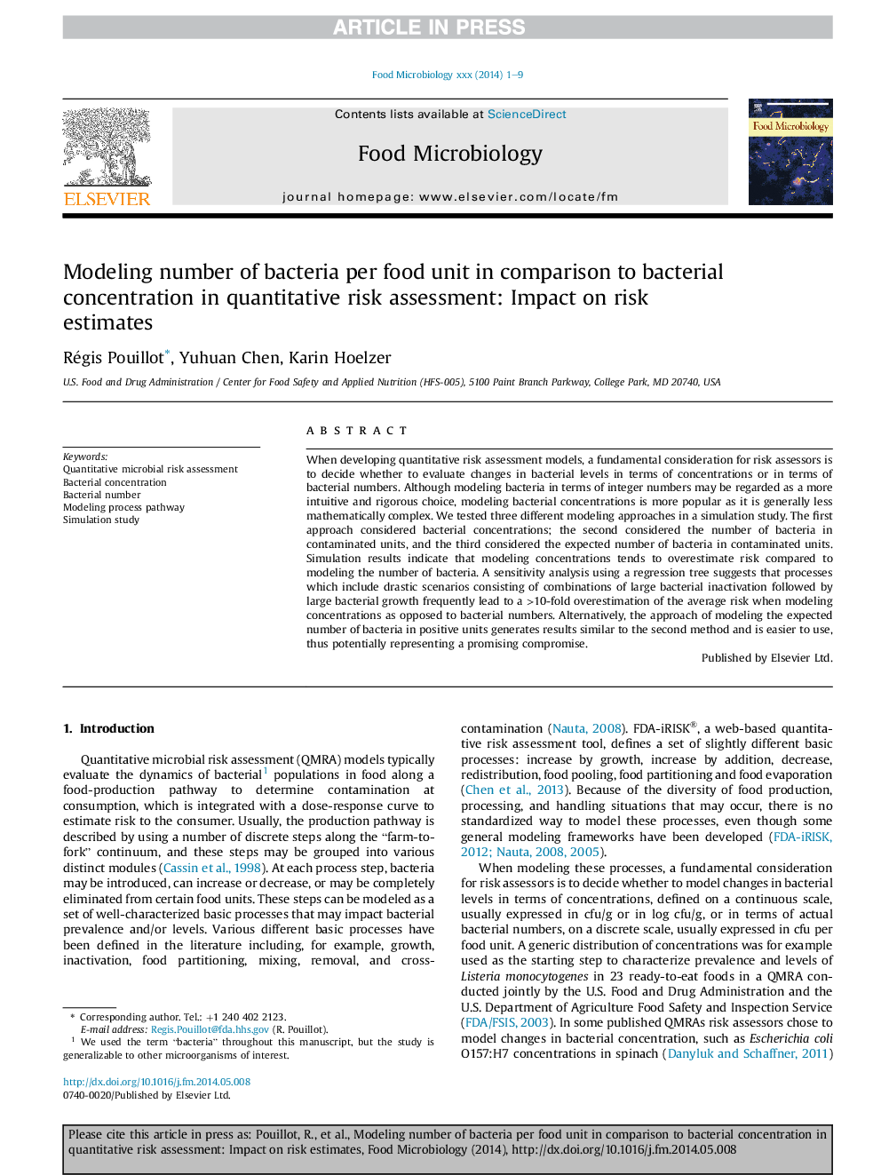 Modeling number of bacteria per food unit in comparison to bacterial concentration in quantitative risk assessment: Impact on risk estimates