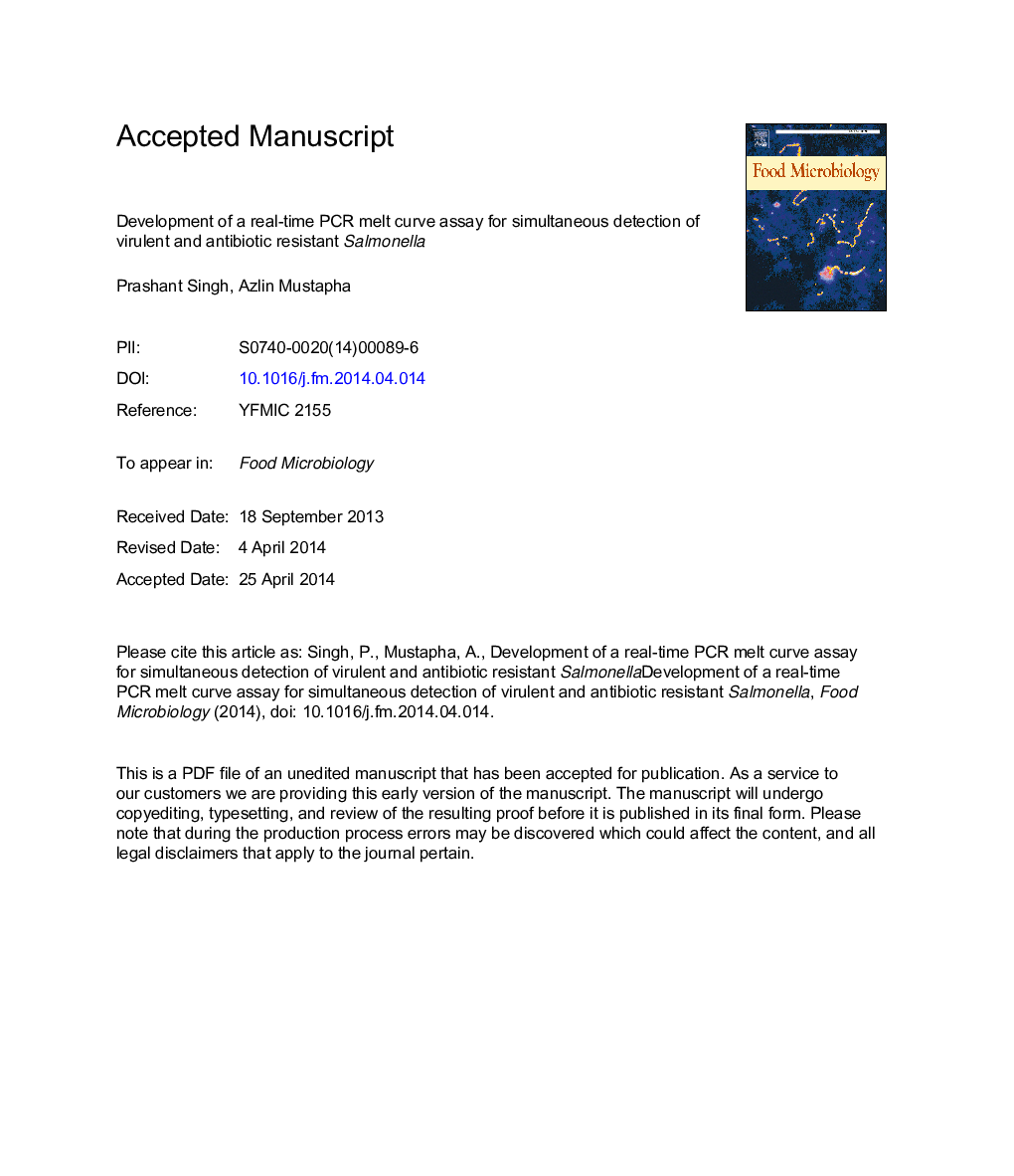 Development of a real-time PCR melt curve assay for simultaneous detection of virulent and antibiotic resistant Salmonella