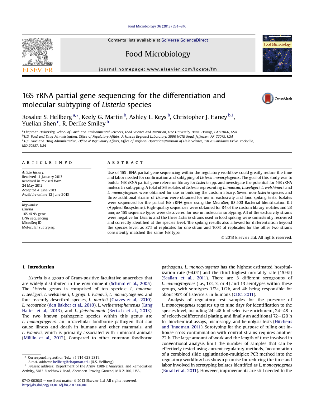 16S rRNA partial gene sequencing for the differentiation and molecular subtyping of Listeria species