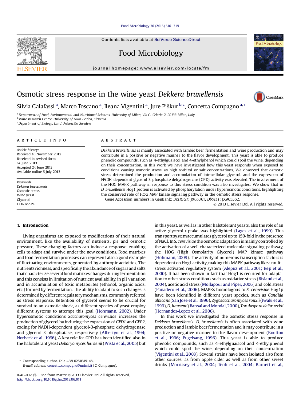 Osmotic stress response in the wine yeast Dekkera bruxellensis