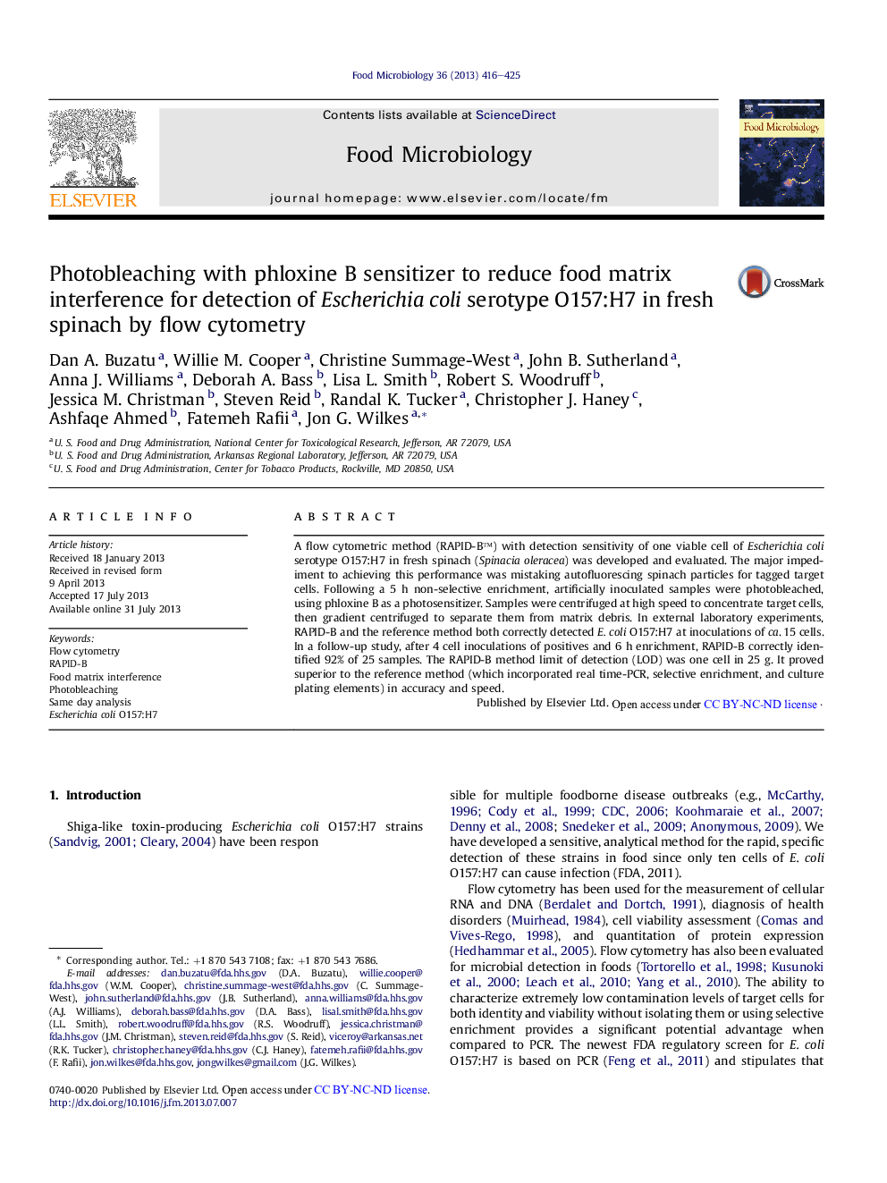 Photobleaching with phloxine B sensitizer to reduce food matrix interference for detection of Escherichia coli serotype O157:H7 in fresh spinach by flow cytometry