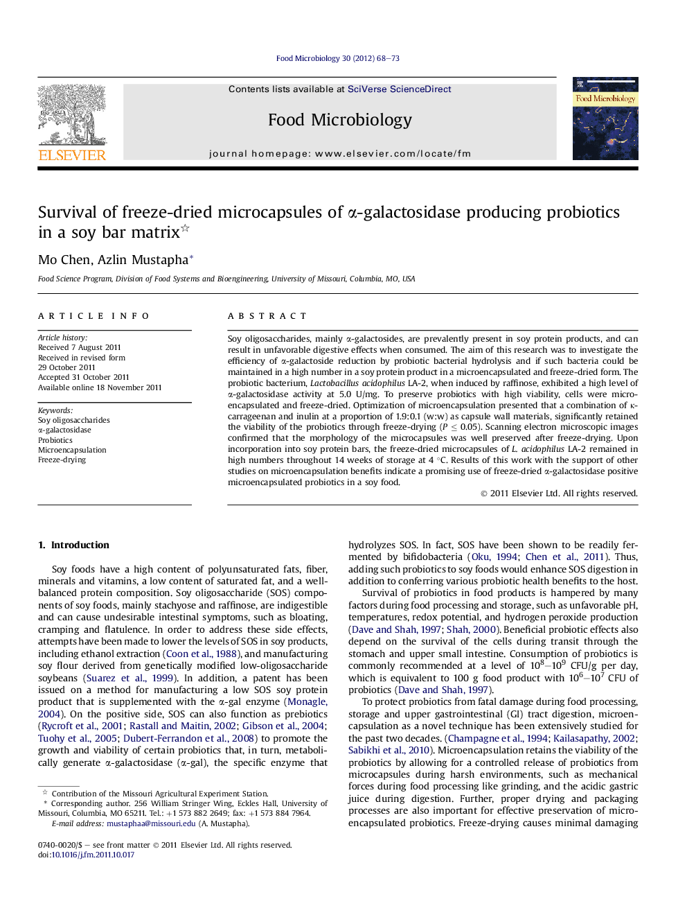 Survival of freeze-dried microcapsules of Î±-galactosidase producing probiotics in a soy bar matrix