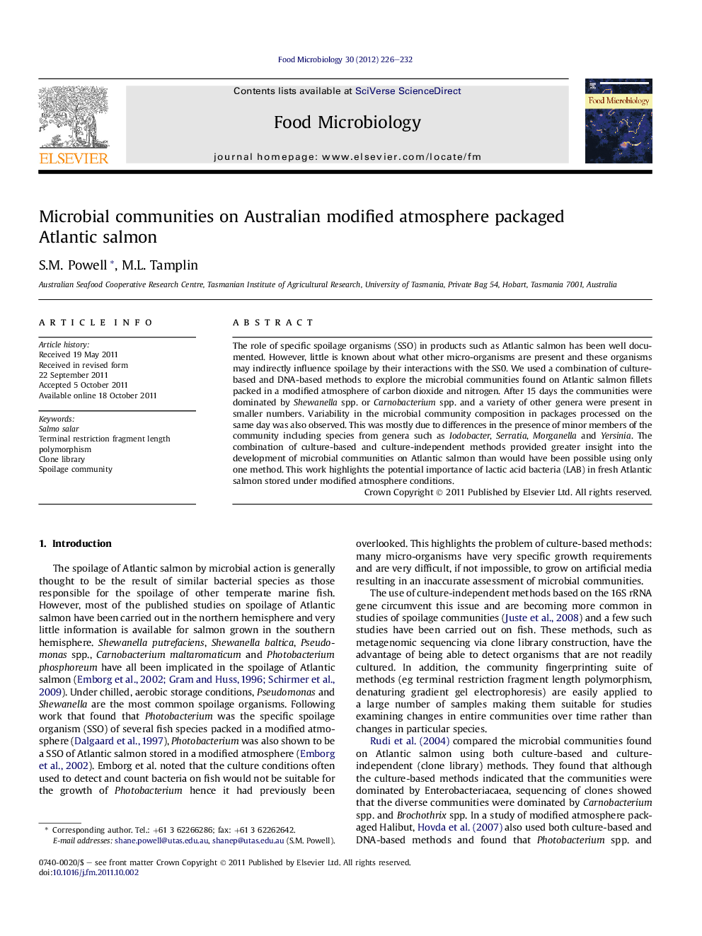 Microbial communities on Australian modified atmosphere packaged Atlantic salmon