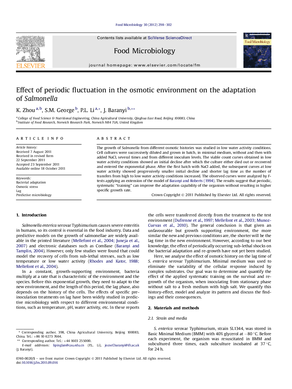 Effect of periodic fluctuation in the osmotic environment on the adaptation of Salmonella