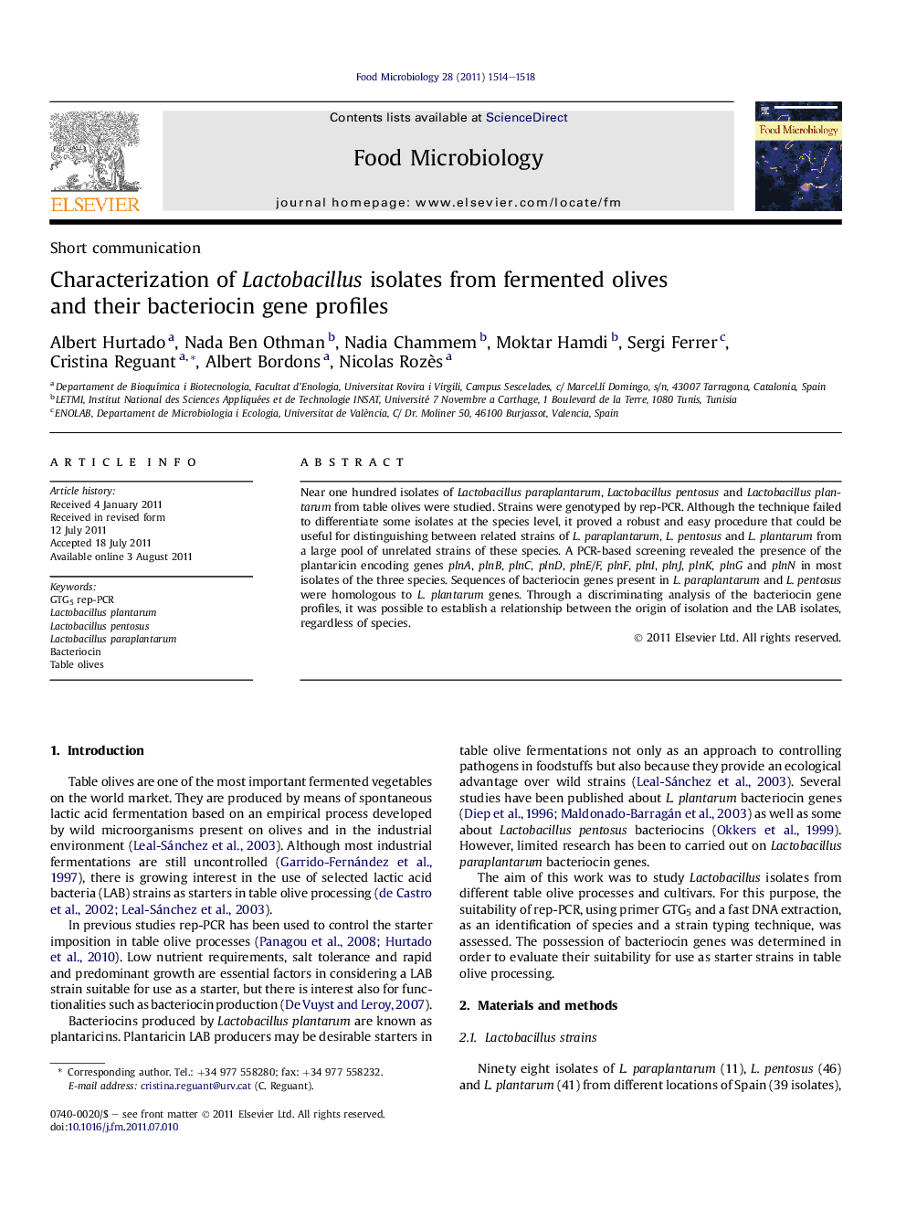 Characterization of Lactobacillus isolates from fermented olives and their bacteriocin gene profiles