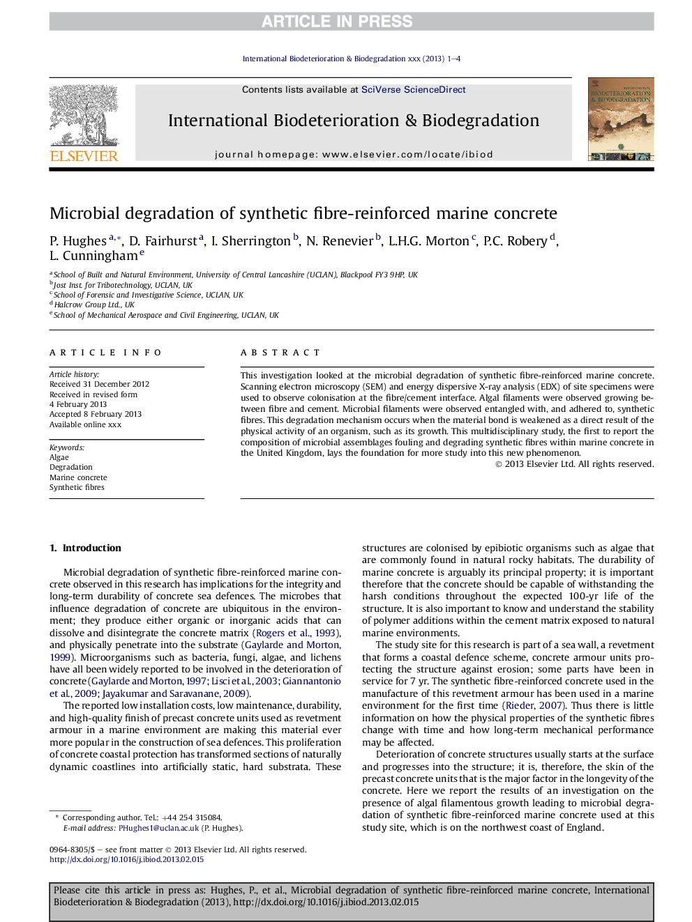 Microbial degradation of synthetic fibre-reinforced marine concrete