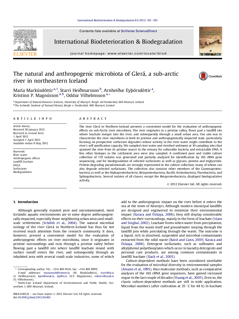 The natural and anthropogenic microbiota of Glerá, a sub-arctic river in northeastern Iceland