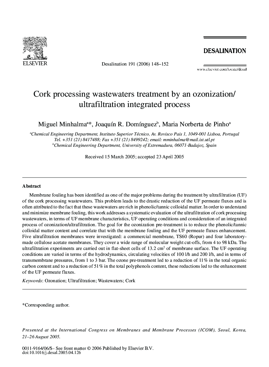 Cork processing wastewaters treatment by an ozonization/ultrafiltration integrated process