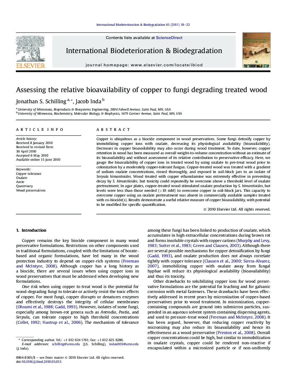 Assessing the relative bioavailability of copper to fungi degrading treated wood