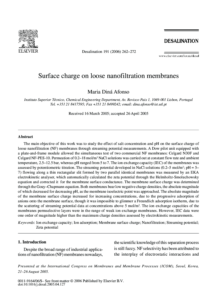 Surface charge on loose nanofiltration membranes