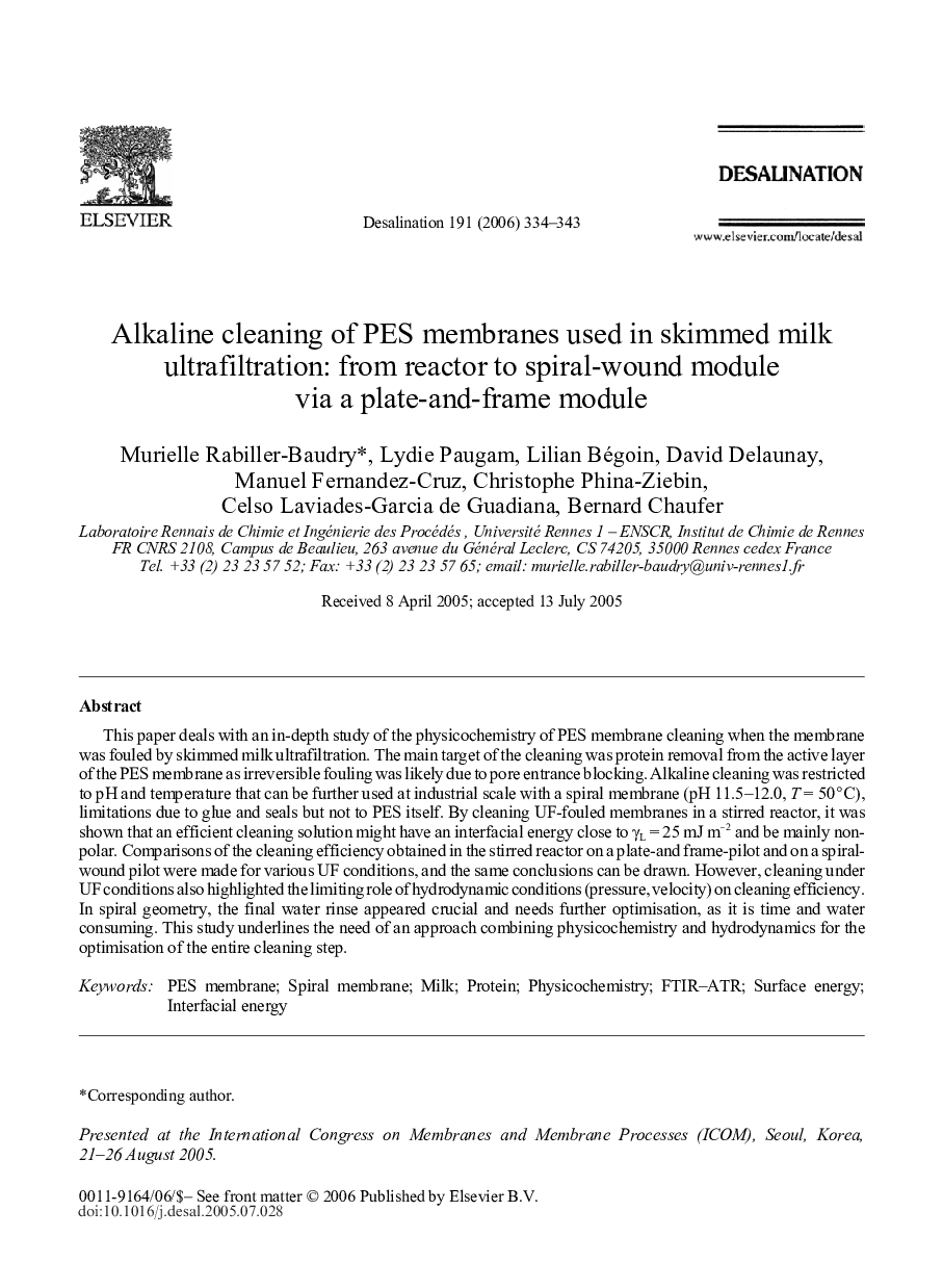 Alkaline cleaning of PES membranes used in skimmed milk ultrafiltration: from reactor to spiral-wound module via a plate-and-frame module